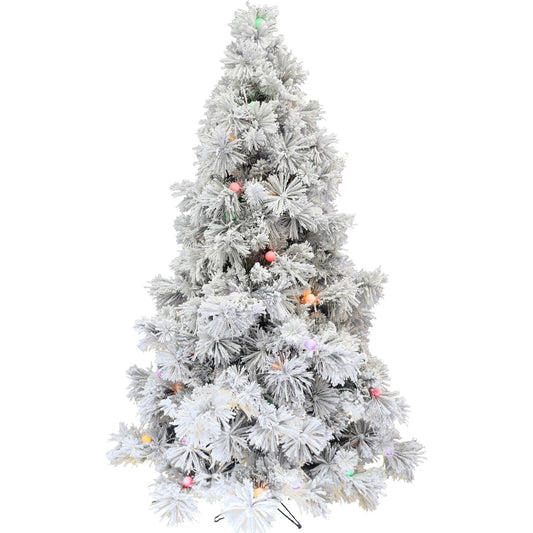 6.5-Ft. Flocked Snowy Pine Christmas Tree with Colorful G40 LED Light Bulbs
