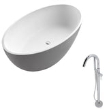 Cestino 5.5 ft. Solid Surface Classic Soaking Bathtub in Matte White and Kros Faucet in Chrome