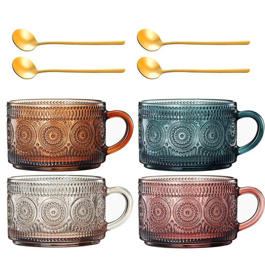 Colored Vintage Coffee Mug Set | Set of 4 | 15oz (Muted)