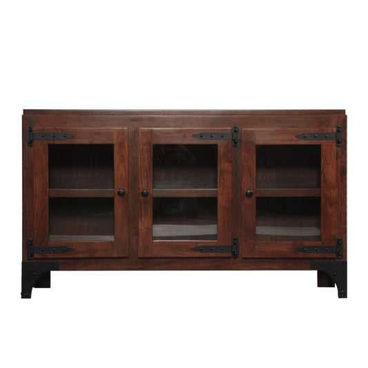 Vintage Industrial 58" Glass Cabinet in Dark Walnut
