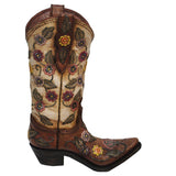 Flower Design Cowboy Boot Vase, Cream & Brown, 2 MOQ