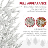 HOMCOM 7 Foot Snow Flocked Artificial Christmas Tree with 240 Fir Realistic Branches, Auto Open, Green