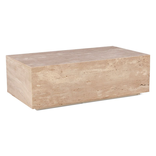 Nile 50" Drum Coffee Table in Travertine Stone