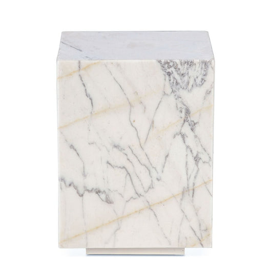 Nile 15" Drum Side Table in Alabaster Marble