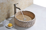 Desert Crown Series 17 in. L x 17 in. W Handcrafted Round Solid Surface Bathroom Vessel Sink in Cream Natural Stone