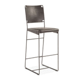 New York 18" Counter Chair in Black Buffalo Leather and Iron