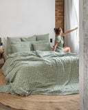 Forest green gingham linen duvet cover set (3 pcs)