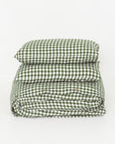 Forest green gingham linen duvet cover set (3 pcs)