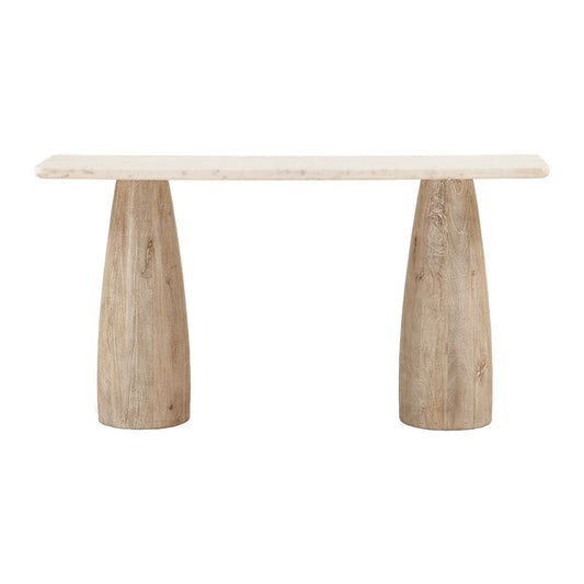 Palm Springs 60" Console Table with White Marble and Whitewash Modern Base