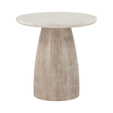 Palm Springs 22" Round Side Table with White Marble and Whitewash Modern Base