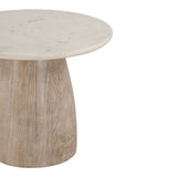 Palm Springs 22" Round Side Table with White Marble and Whitewash Modern Base