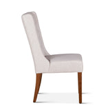 Lara 20" Upholstered Tufted Dining Chair in Off-White Linen with Natural Teak Legs