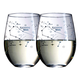 Set of 2 Zodiac Sign Wine Glasses with 2 Wooden Coasters (Gemini)