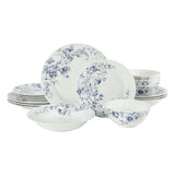 Martha Stewart Plates and Bowls Set, 16 Piece Dinnerware Set for 4, Blue/white