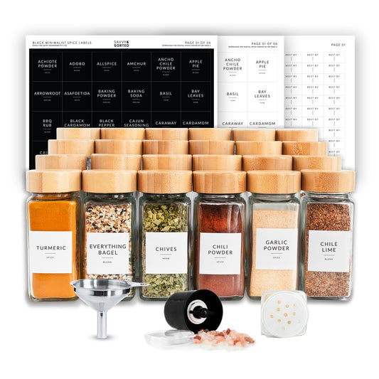 Glass Spice Jars with Bamboo Lids 24 Pack