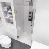 Fellow Series 30 in. x 72 in. Frameless Hinged Shower Door with Clear Tempered Glass and Tsunami Guard