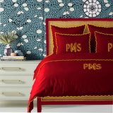 Monogram Burgundy 400TC Cotton Small Scallop Embroidery Duvet Cover Set