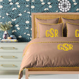 Monogram Taupe 400TC Cotton Small Scallop Embroidery Duvet Cover Set