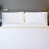400TC U Shape Scallop Embroidery Cotton Solid Sheet Set
