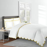 Allena 400TC Cotton Scallop Embroidery Sateen Solid Duvet Cover Set