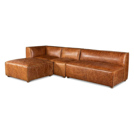 Portofino Loft Three Piece Sectional Sofa in Cocoa Brown Leather