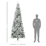 HOMCOM 9ft Unlit Snow-Flocked Slim Pine Artificial Christmas Tree with Realistic Branches and 1084 Tips