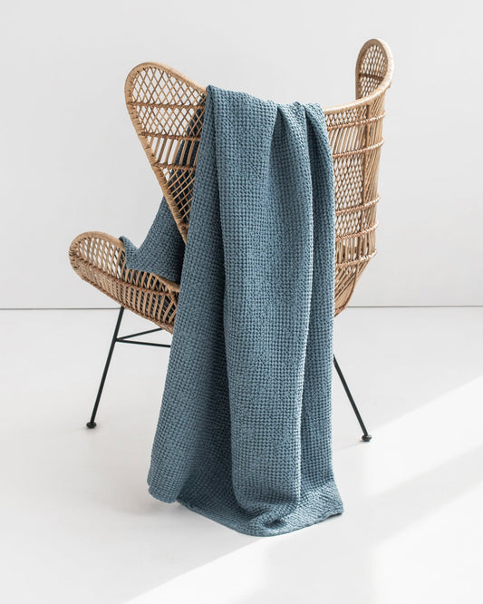 Gray blue waffle throw blanket