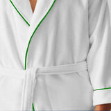 Shawl Collar Cotton Bath Robe with Border Embroidery