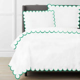 Allena 400TC Cotton Scallop Embroidery Sateen Microcheck Duvet Cover Set