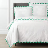 Allena 400TC Cotton Scallop Embroidery Sateen Solid Duvet Cover Set