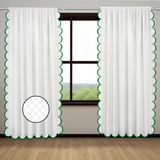 Allena Cotton Microcheck Scallop Embroidery Curtain (Set Of 2)