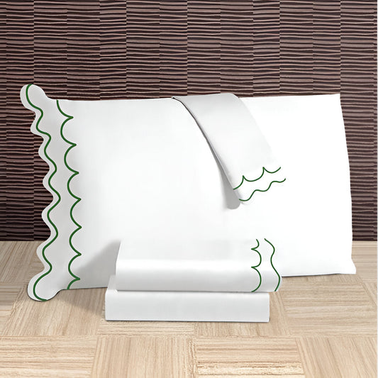 400TC Cotton Sateen Double Scallop Embroidery Pillowcases (Set Of 2)