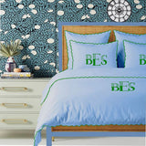 Monogram Light Blue 400TC Cotton Small Scallop Embroidery Duvet Cover Set