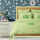 Monogram Sage 400TC Cotton Small Scallop Embroidery Duvet Cover Set
