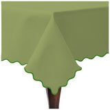Scallop Embroidery Sateen Cotton Solid Table Cloth - Sage