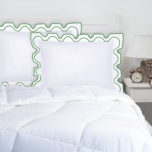 400TC Zig & Zag U Shape Scallop Embroidery Cotton Solid Pillow Sham