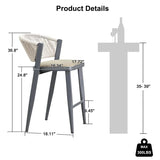 PURPLE LEAF Counter Height Bar Stool Set of 2 Outdoor Stool Chair with Footrest Patio Bar Height Stools Rattan Barstools for Outdoor or Indoor