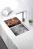 Aegis Undermount Stainless Steel 32.75 in. 0-Hole 50/50 Double Bowl Kitchen Sink with Cutting Board and Colander