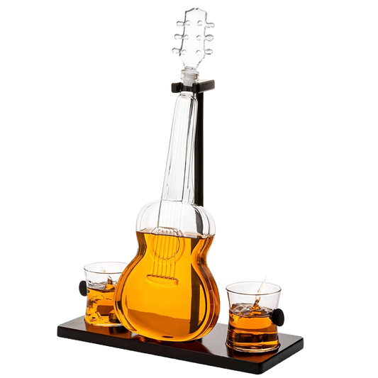Guitar Whiskey & Wine Decanter & Mahogany Base - 1000 ML