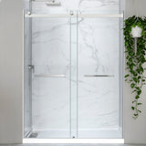 Kahn Series 60 in. x 32 in. Alcove Shower Base and Frameless Sliding Shower Door Combo with Tsunami Guard