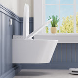 Wall-Hung Elongated Toilet in White with Slow-Closing Lid, Heated Seat, Auto Flush, Remote Control, and Night Light