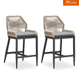 PURPLE LEAF Patio Sunbrella Bar Stools Set of 2 Rattan Bar Aluminum Bar Stool Outdoor Barstools with Back and Cushion for Garden Kitchen Island