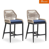 PURPLE LEAF Patio Sunbrella Bar Stools Set of 2 Rattan Bar Aluminum Bar Stool Outdoor Barstools with Back and Cushion for Garden Kitchen Island