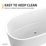 Roccia Series 61 in. x 31 in. Flat Bottom Solid Surface Freestanding Soaking Bathtub with Center Drain in Matte White
