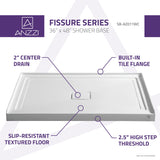 ANZZI Fissure 48" x 36" Single Threshold Shower Pan, Durable Marine Grade Acrylic, cUPC Certified, Center Drain, Contemporary Style