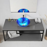 Belissima Series 17 in. L x 17 in. W Round Bathroom Vessel Sink in Stellar Blue Finish Glass with Chrome Pop-Up Drain