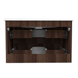 ANZZI Conques 3-Piece Vanity Set (30" W), Wall Mounted, Glossy White Stone Top, Soft-Close Drawers, LED Defogger Mirror & 55" Side Cabinet