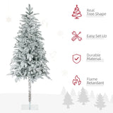 HOMCOM 6' Artificial Flocked Christmas Trees, with Snow Frosted Branches, Auto Open, Steel Base