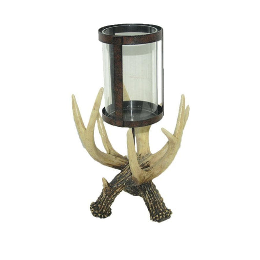 Antler Pillar Candle Holder w/ Glass Hurricane