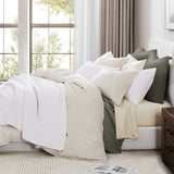 100% European Flax Linen Railroad Stripe Duvet Cover Set